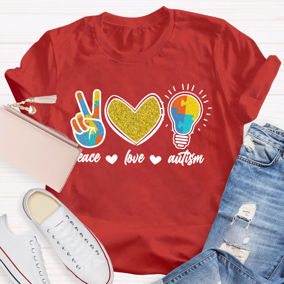 Peace Love Autism Teacher T-Shirt