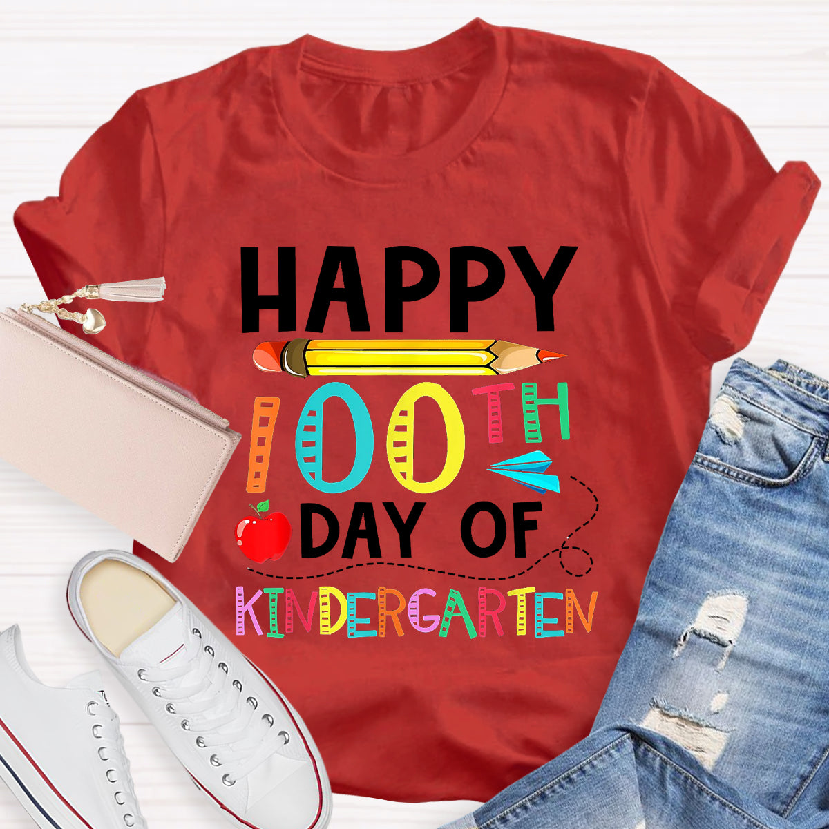 Happy 100th Day of Kindergarten Apple Pencil T-Shirt