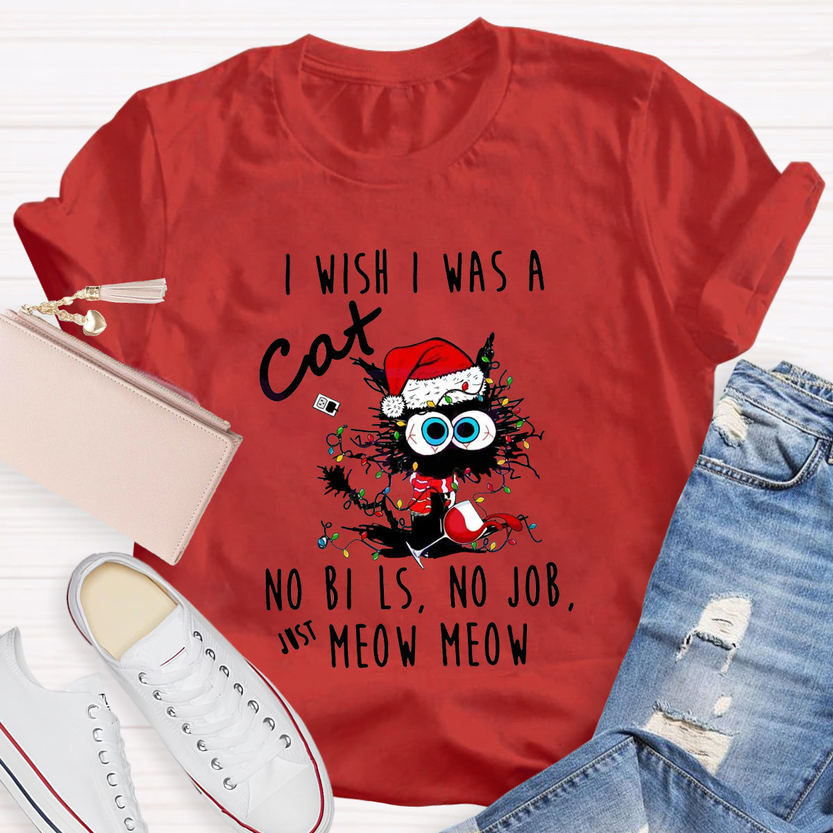 Funny Christmas I Wish I Was A Cat T-Shirt