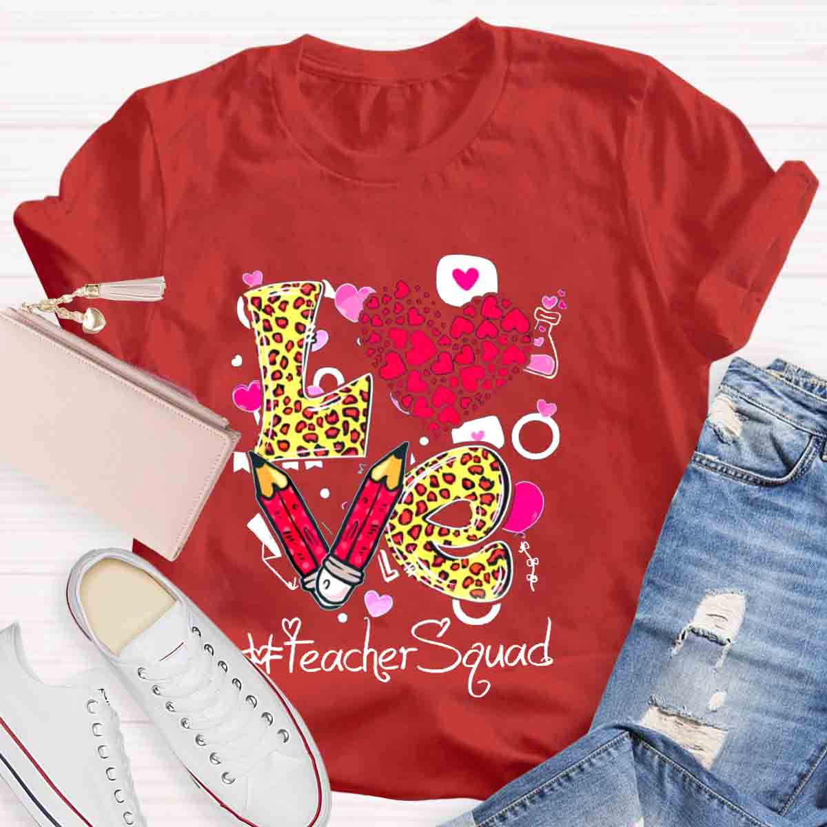 Pink Love Teacher Squad T-Shirt