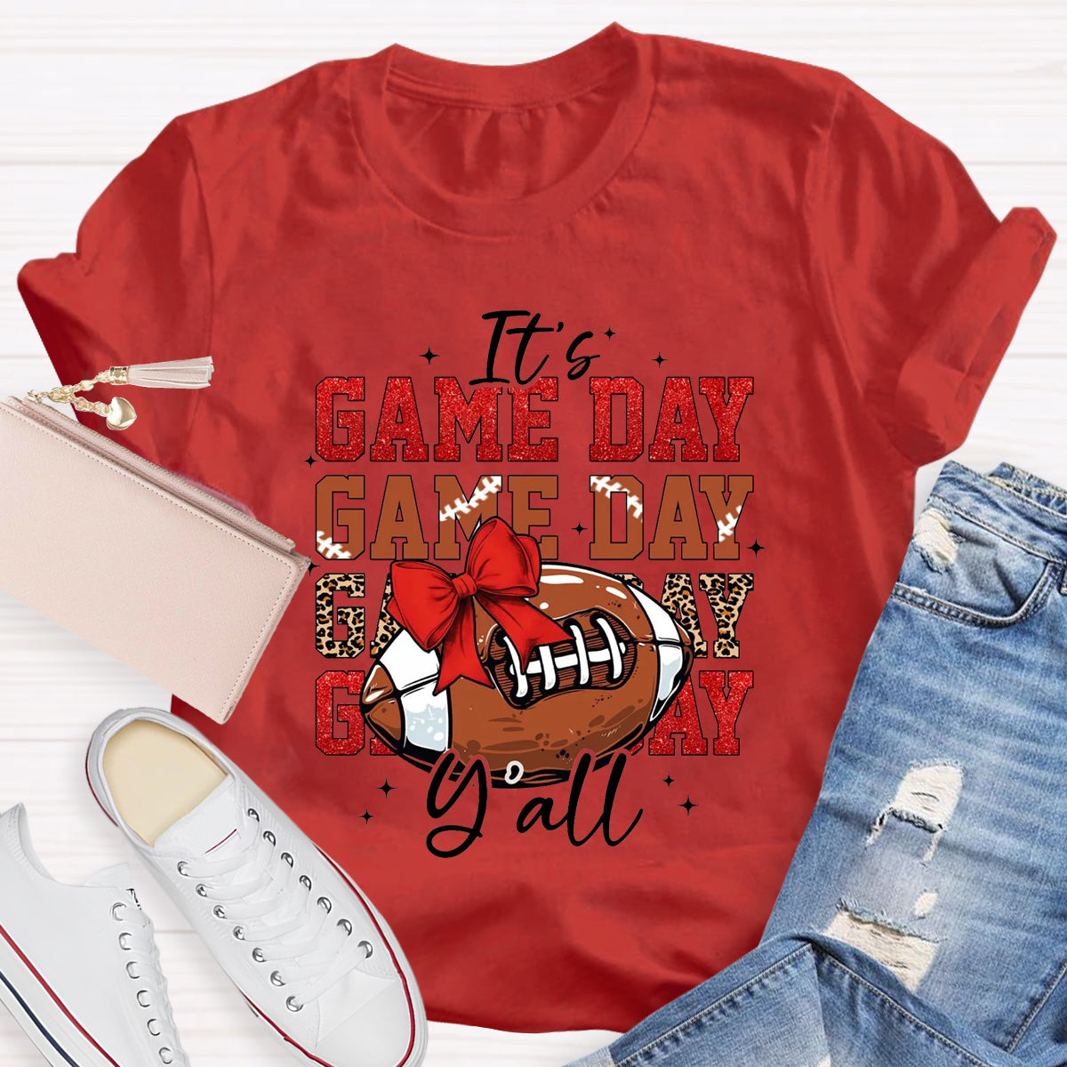 It's Game Day Yall Red Glitter T-Shirt