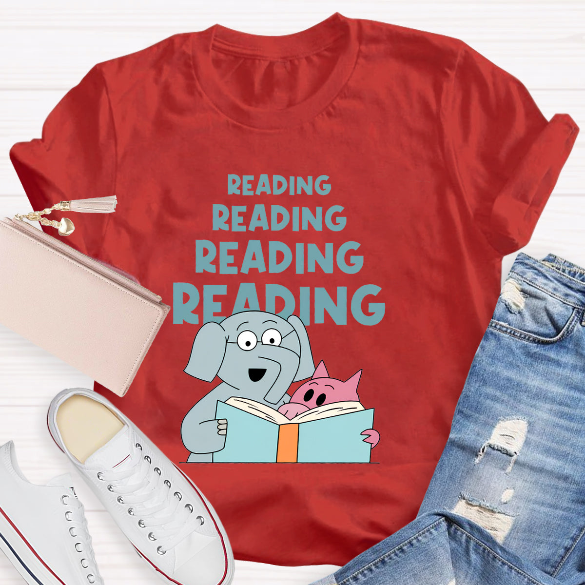 Reading Reading Reading Elephant Teacher T-Shirt