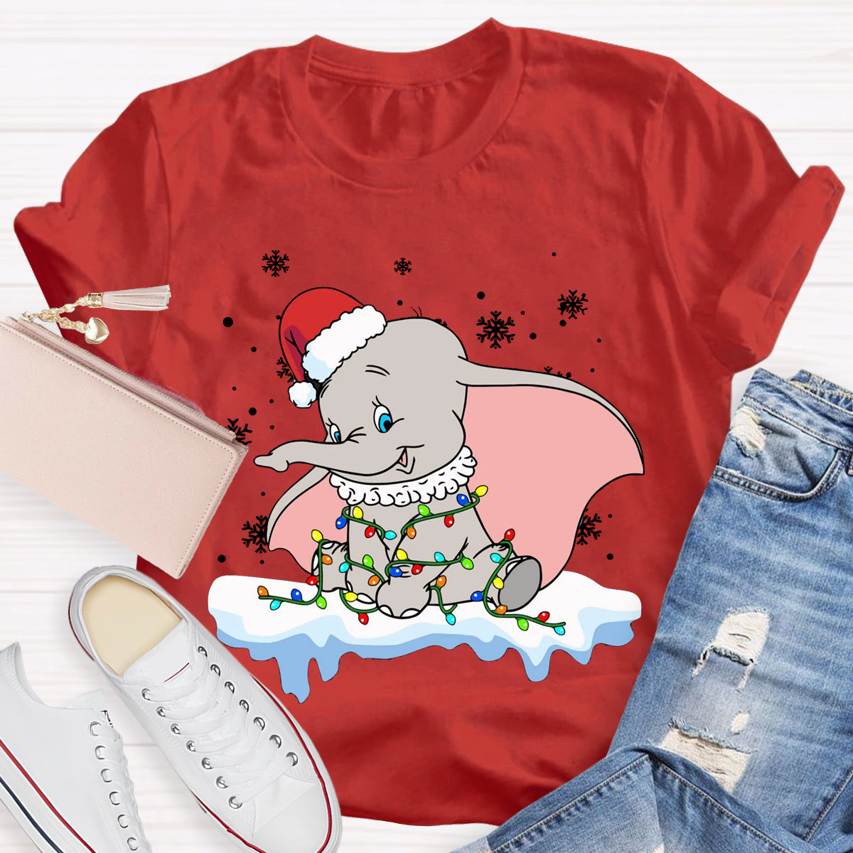 Cute Dumbo Flying Elephant Christmas T-Shirt