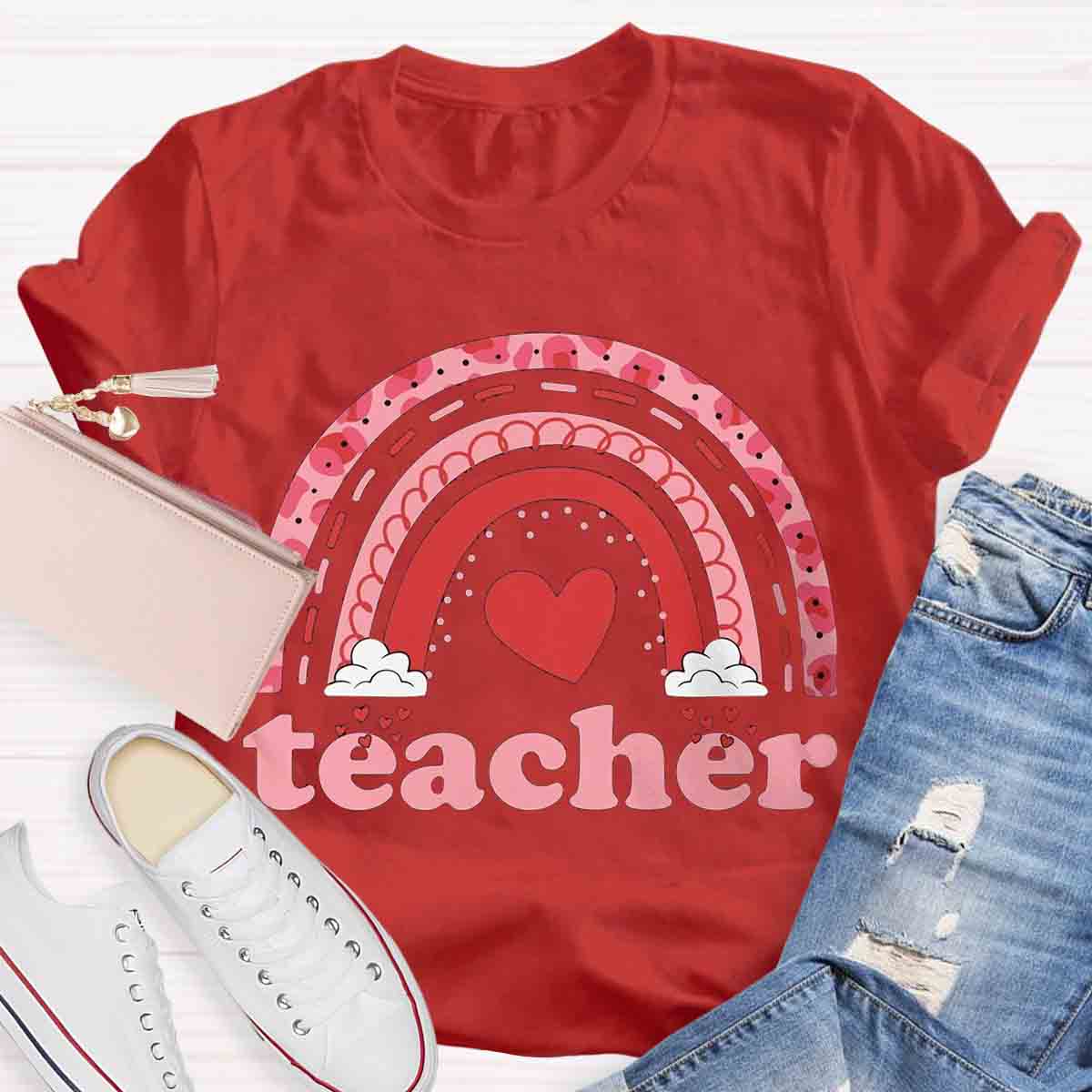 Valentine Teacher Rainbow T-Shirt