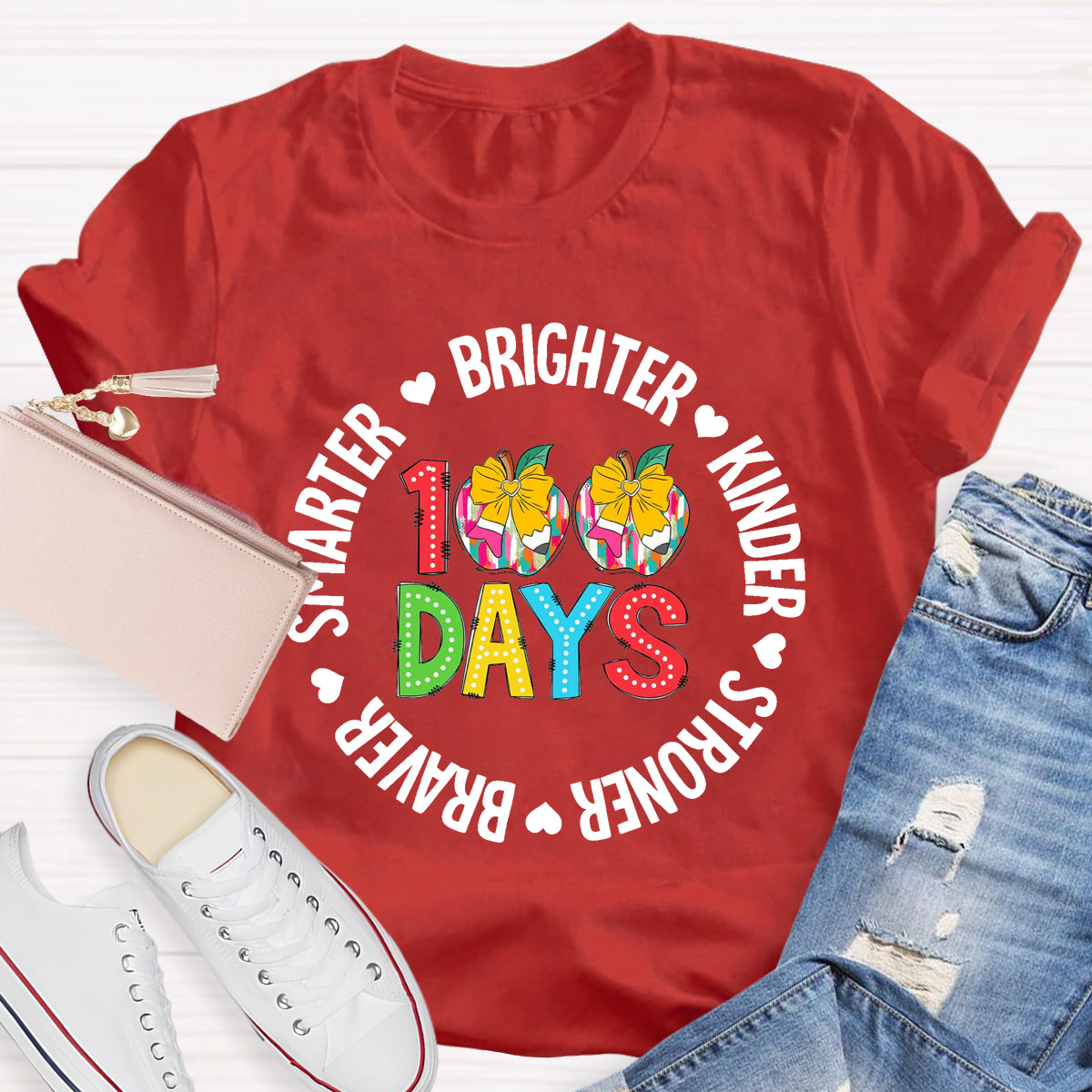 100 Days Brighter Kinder Teacher T-Shirt