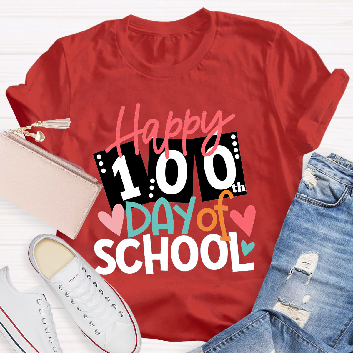 Happy 100th Days Of School Card Teacher T-Shirt