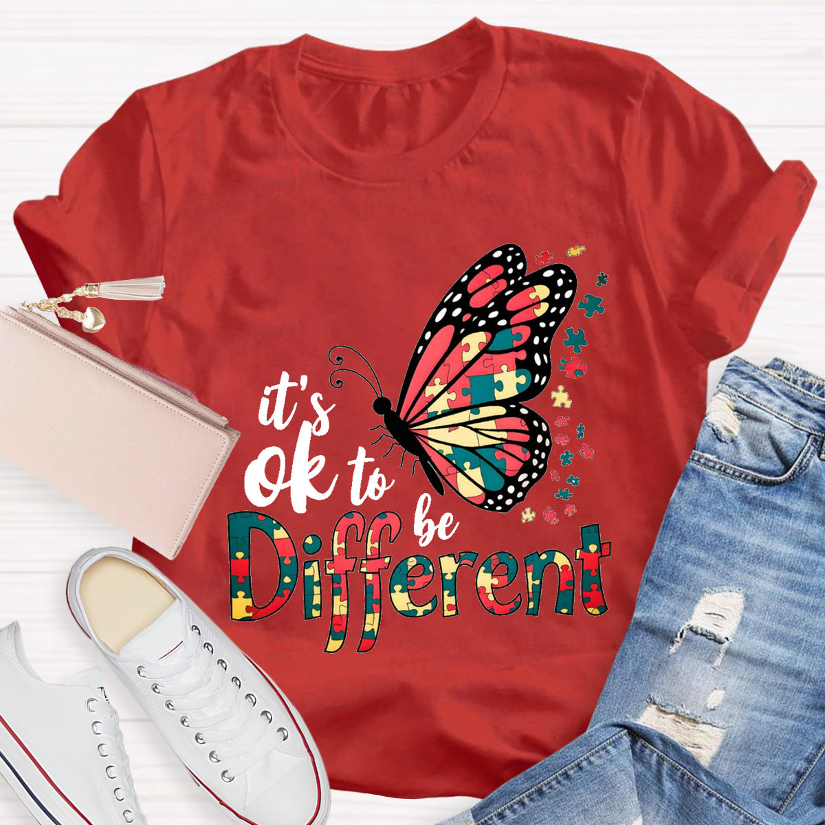 It's Ok To Be Different Colorful Butterfly T-Shirt