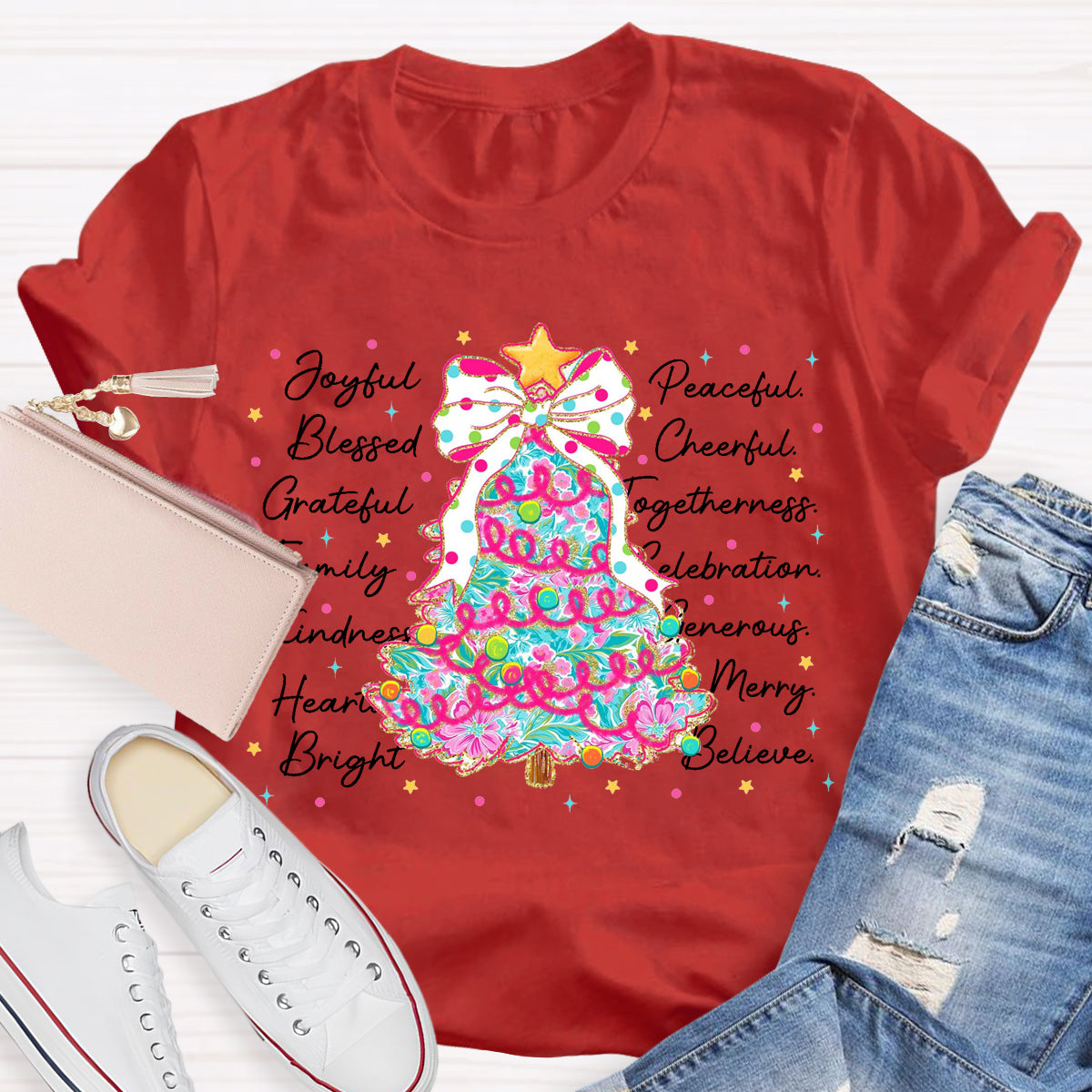 Christmas Tree Joyful Peaceful Cheerful T-Shirt