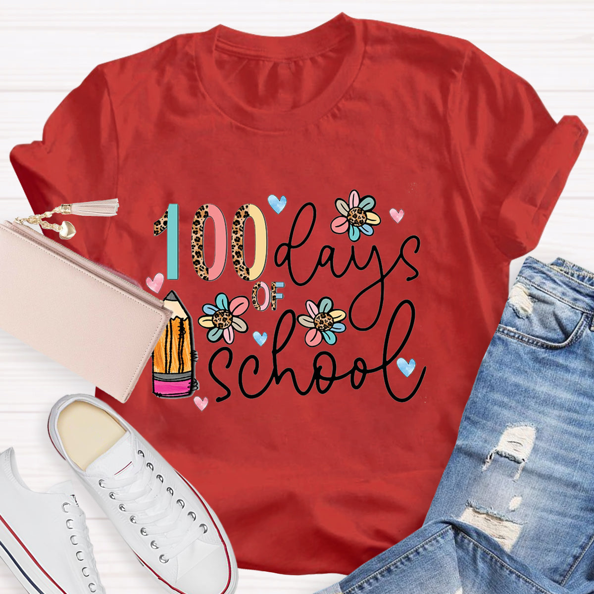 100 Days Of School Pencil Teacher T-Shirt