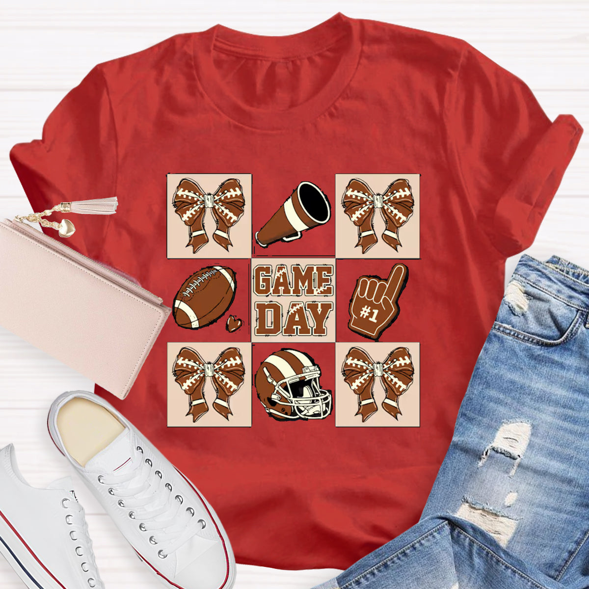 Game Day Bow Tie Baseball Teacher T-Shirt