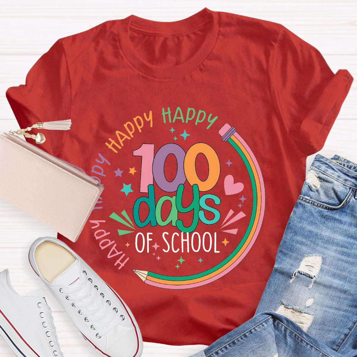 Happy Happy Happy 100 Days Of School Teacher T-Shirt