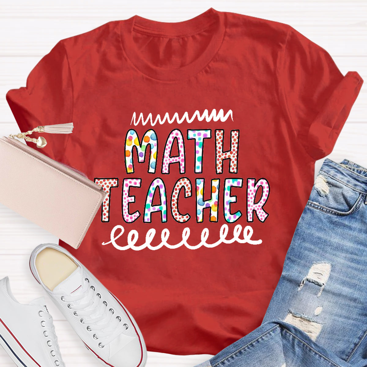 Colorful Polka Dot Design Math Teacher T-Shirt