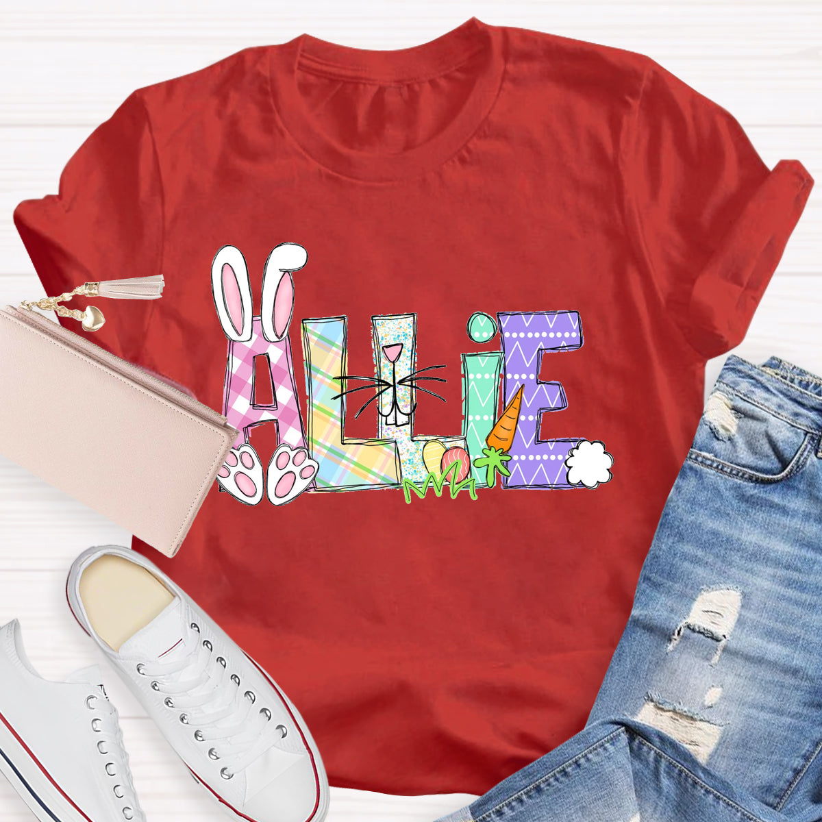 Personalized Name Easter Bunny Teacher T-Shirt