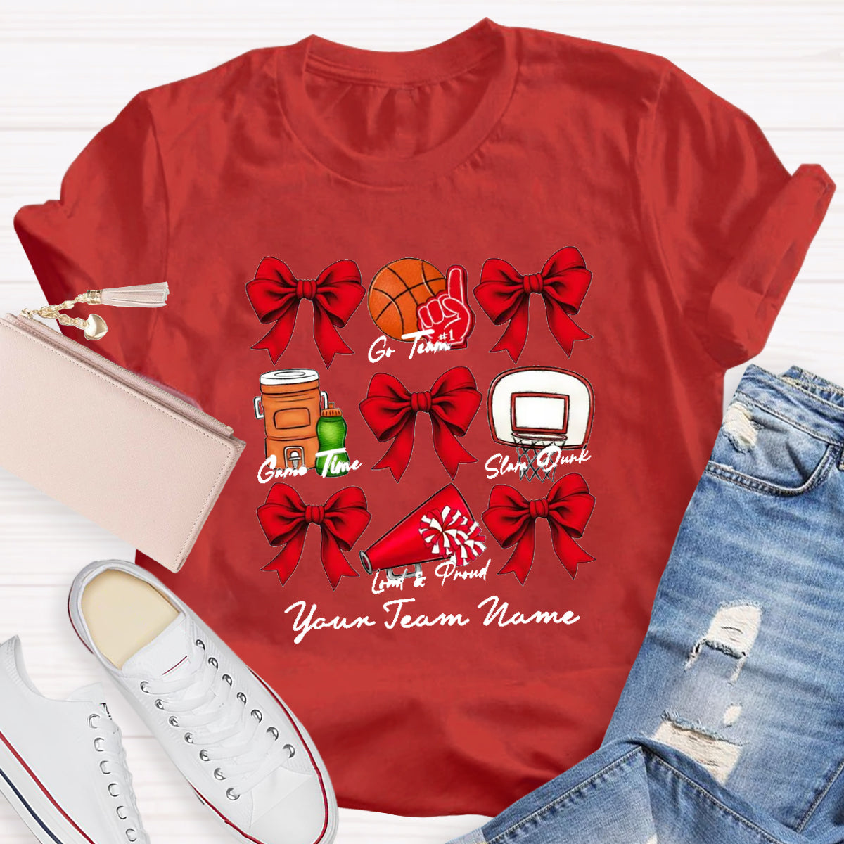 Personalized Team Name Basketball Bow T-Shirt