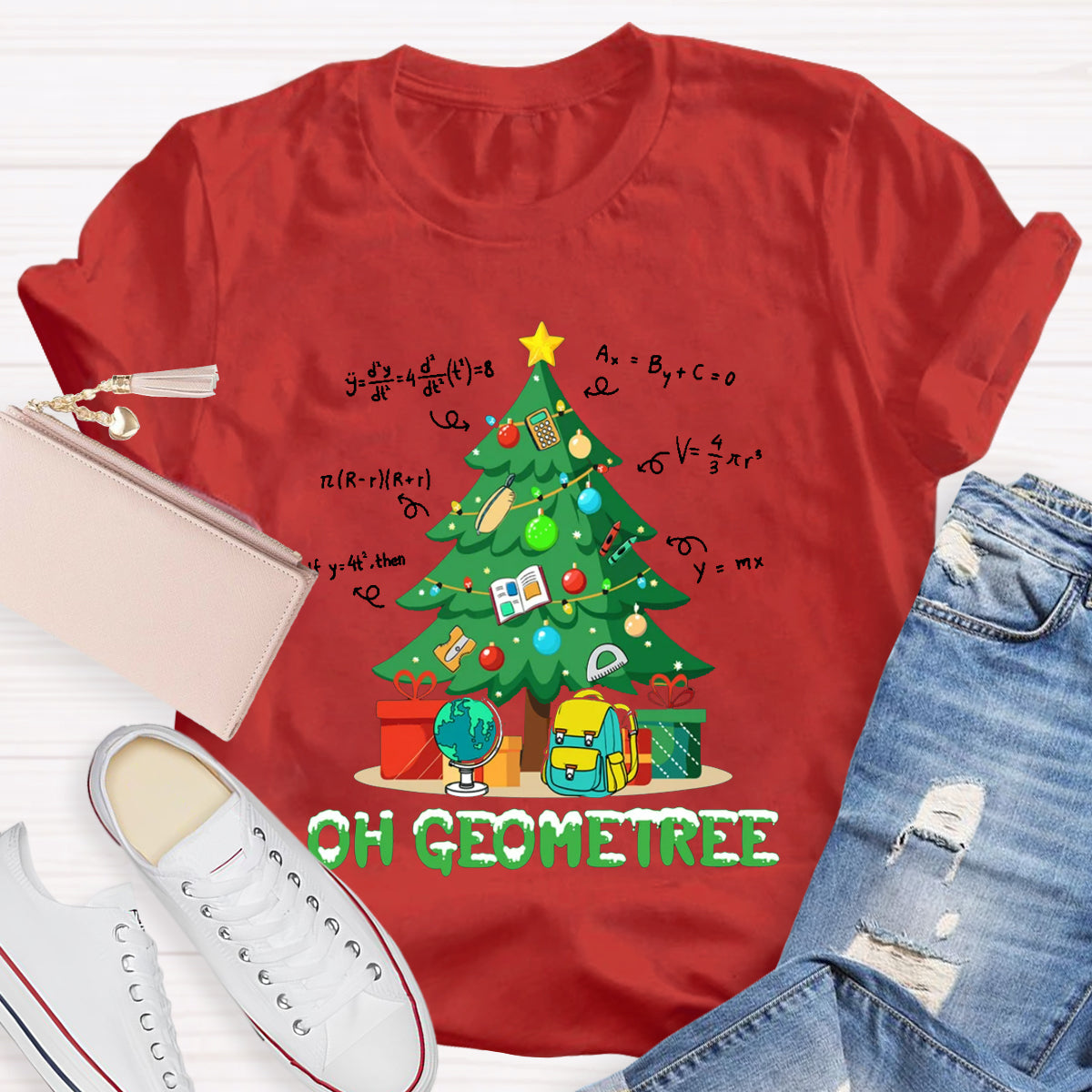 Oh Geometree Funny Math Xmas Teacher T-Shirt