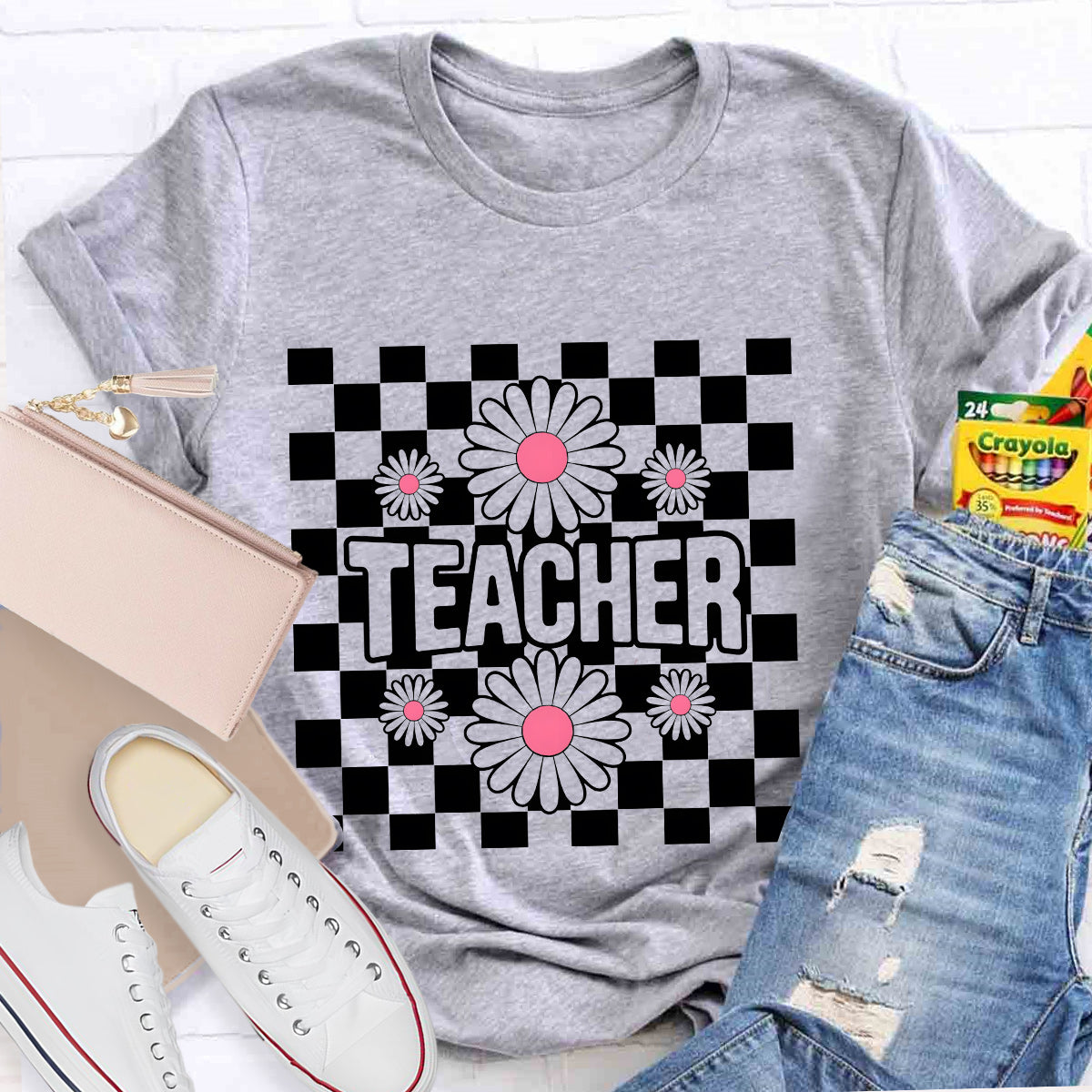 Teacher Black Flowers Teacher T-Shirt