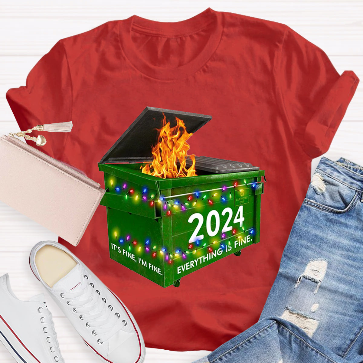 Everything Is Fine Funny Dumpster Fine Christmas T-Shirt