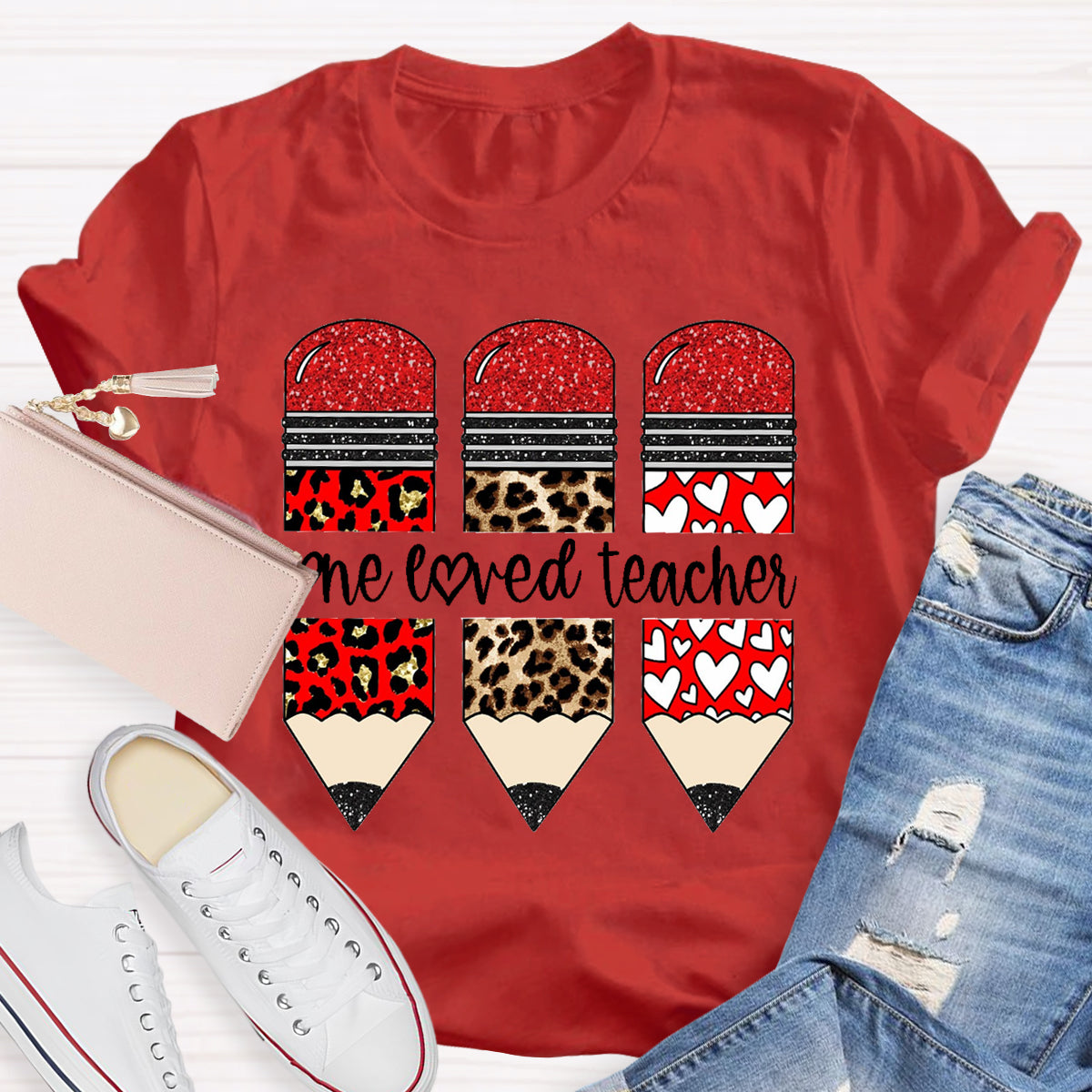 One Loved Teacher Red Pencil T-Shirt