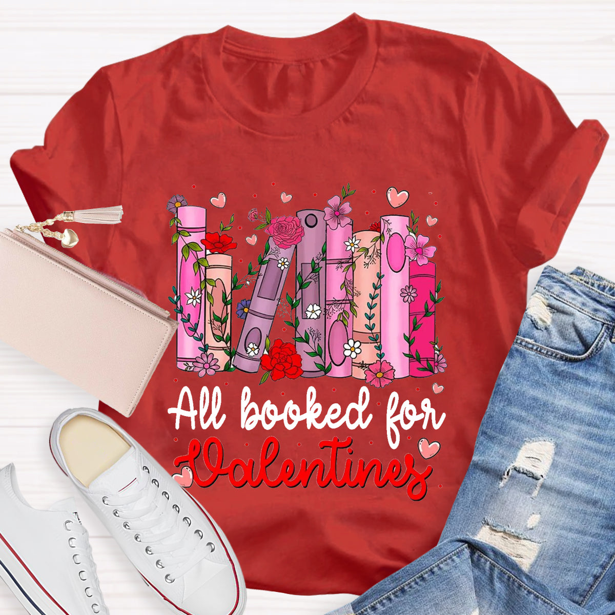 All Booked For Valentines Pink Flower T-Shirt