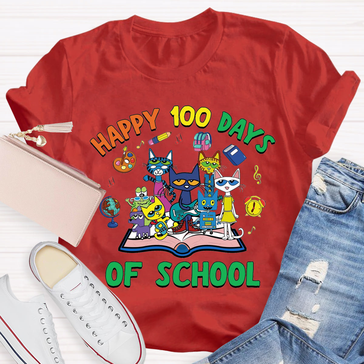 Happy 100 Days of School Children Books Teacher T-Shirt