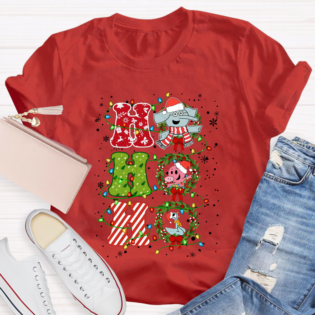 Ho Ho Ho The Elephant And Friends Merry Christmas T-Shirt