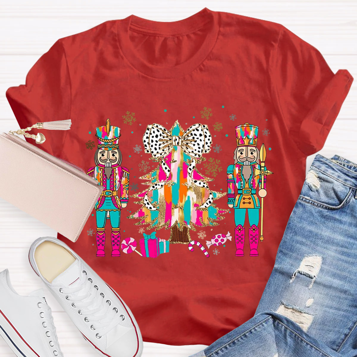 Nutcracker Christmas Tree Graphic Teacher T-Shirt