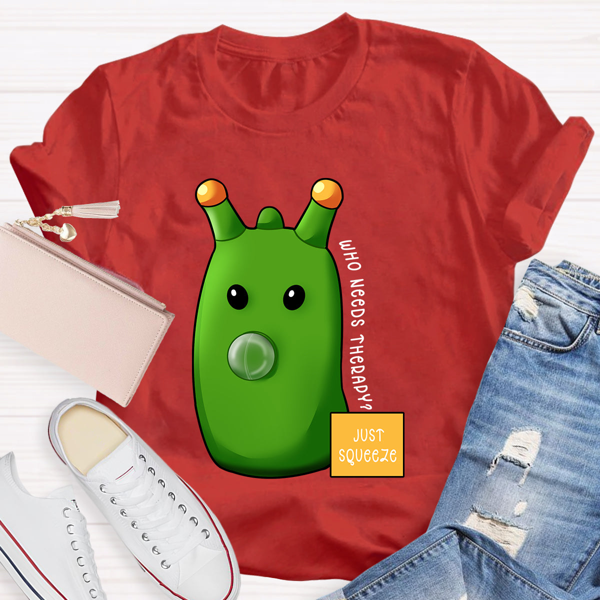 Who Needs Therapy? Just Squeeze Green Caterpillar T-Shirt