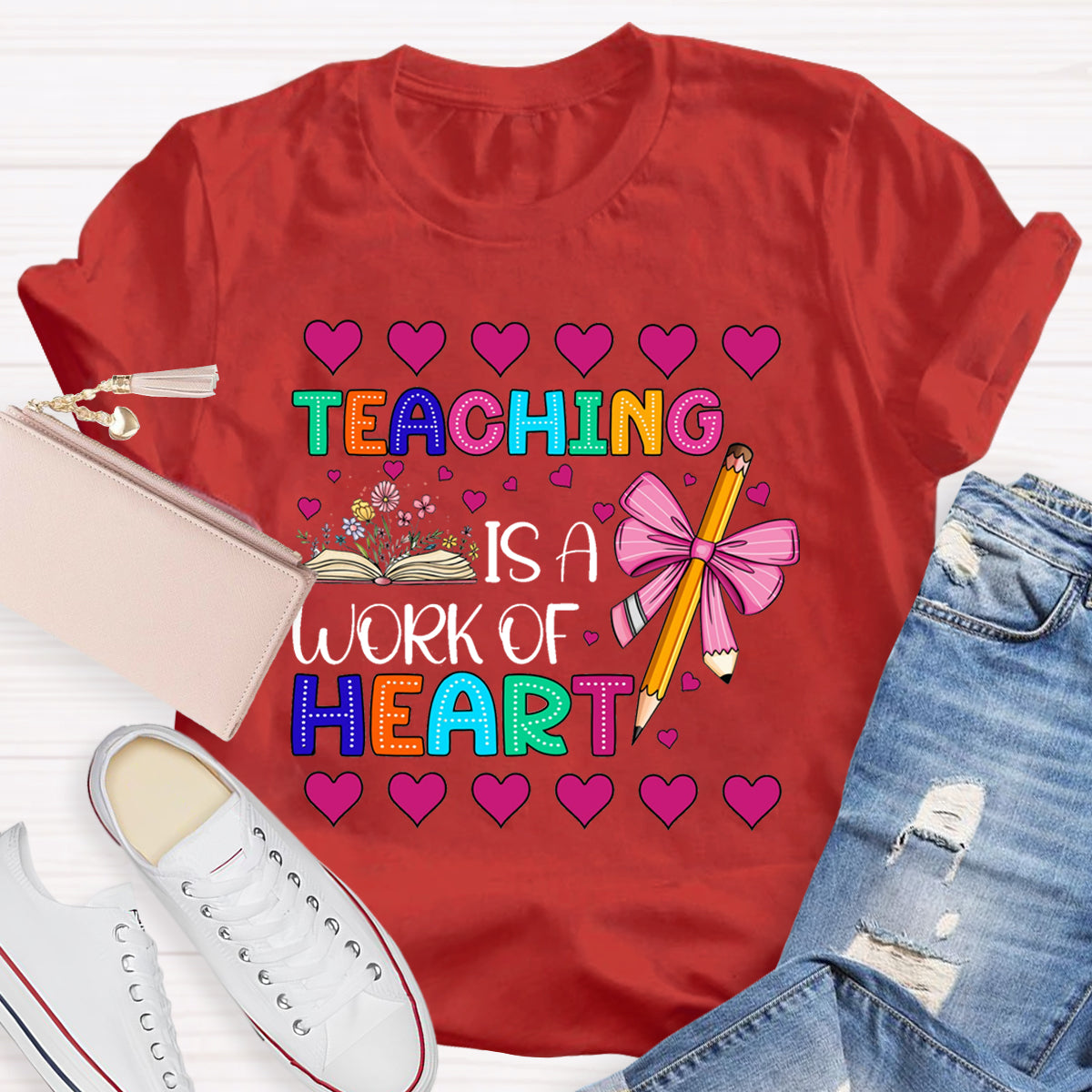 Teaching is Heart Work Pink Heart T-Shirt