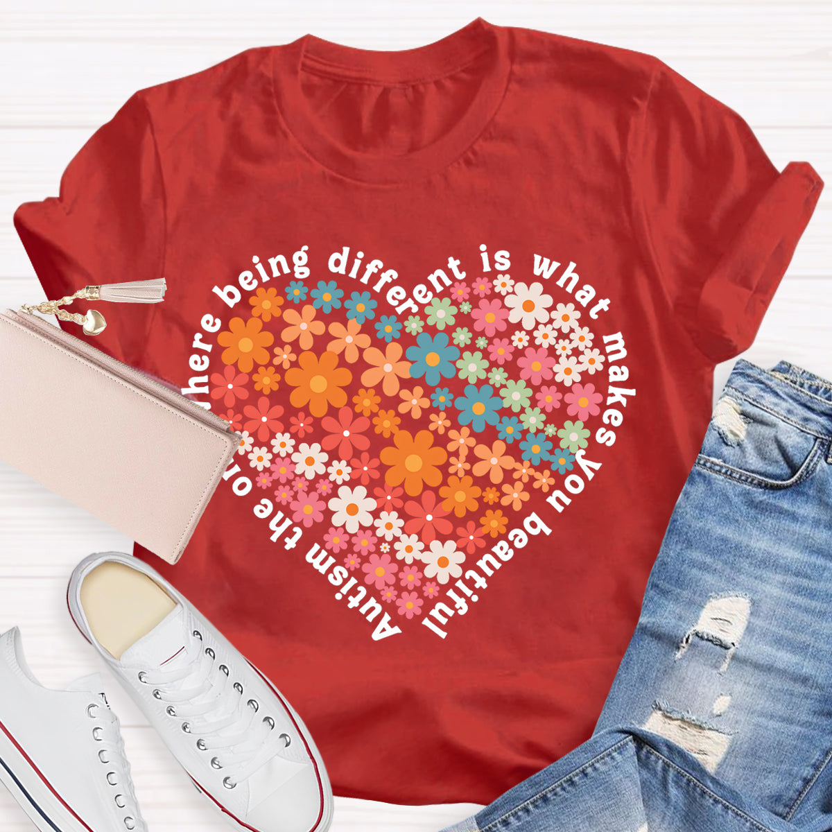 The One Where Being Different Is What Make You Beautiful Floral Heart T-Shirt