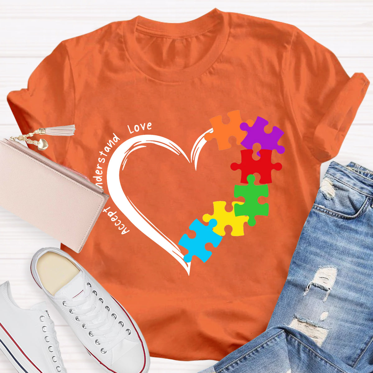 Accept Understand Love Heart Autism Teacher T-Shirt