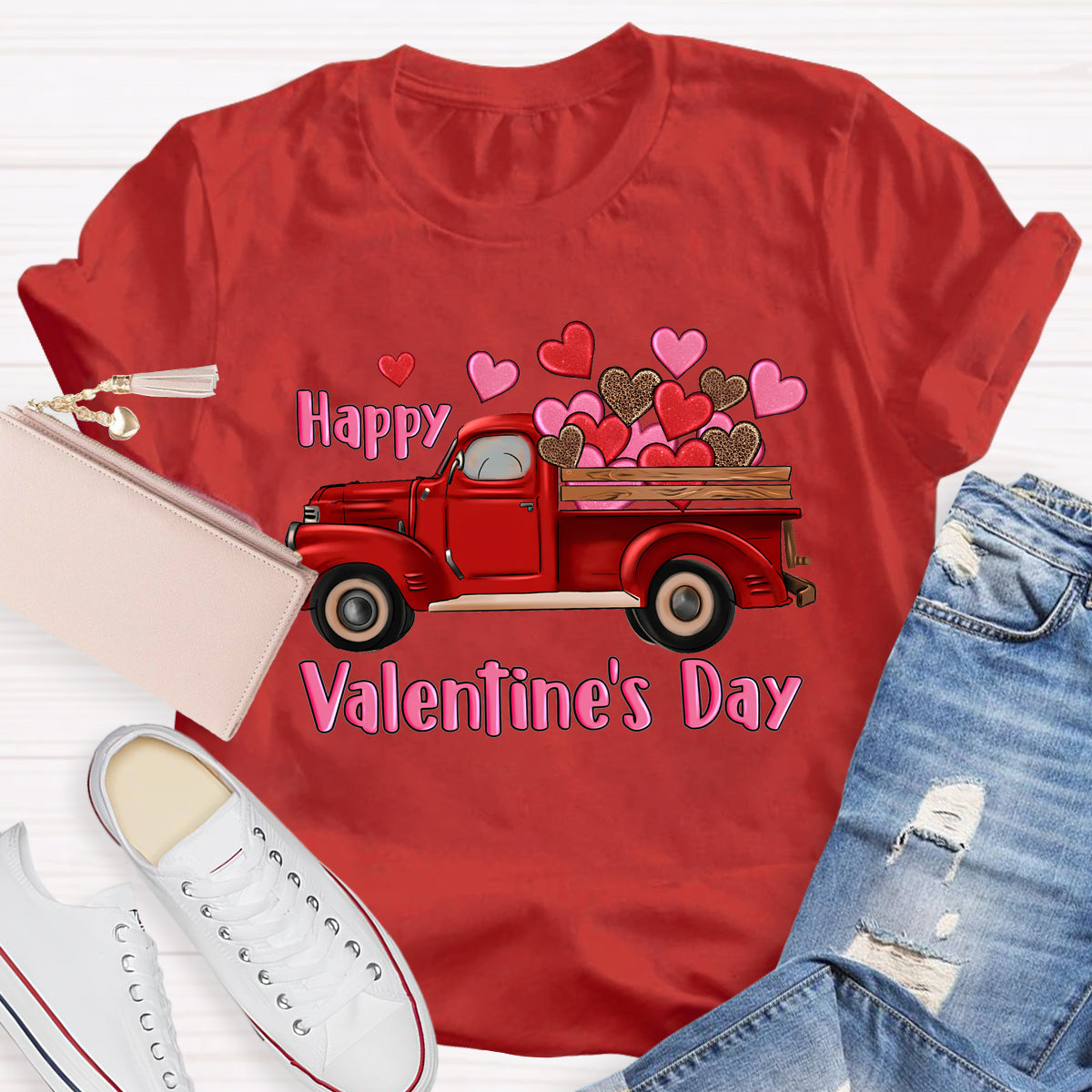 Happy Valentine's Day Truck Hearts T-Shirt