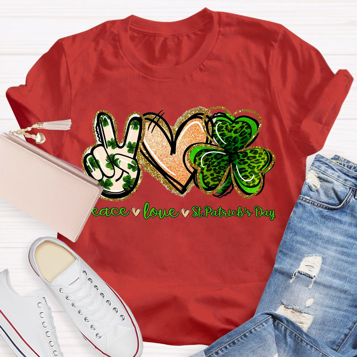 Peace Love St. Patrick Day Teacher T-Shirt