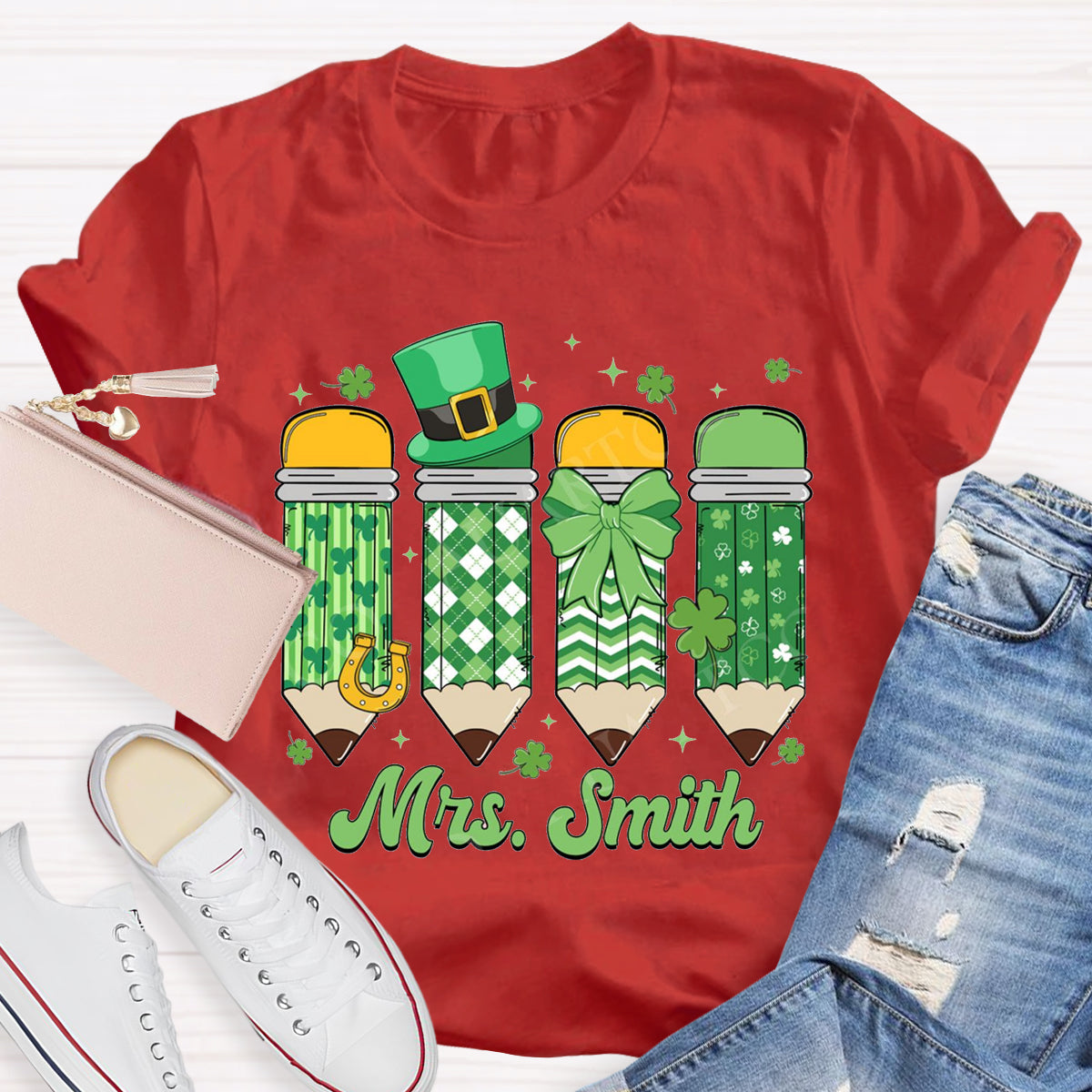 Personalize Name St. Patrick's Day Pencil Teacher T-Shirt