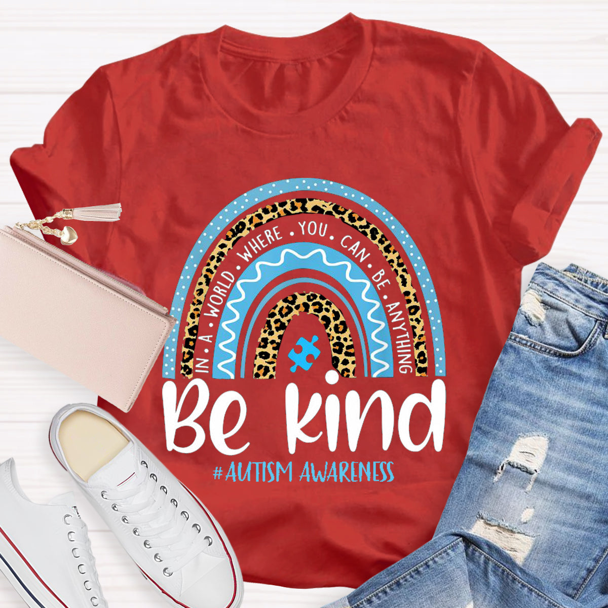 Be Kind Blue Rainbow Teacher T-Shirt