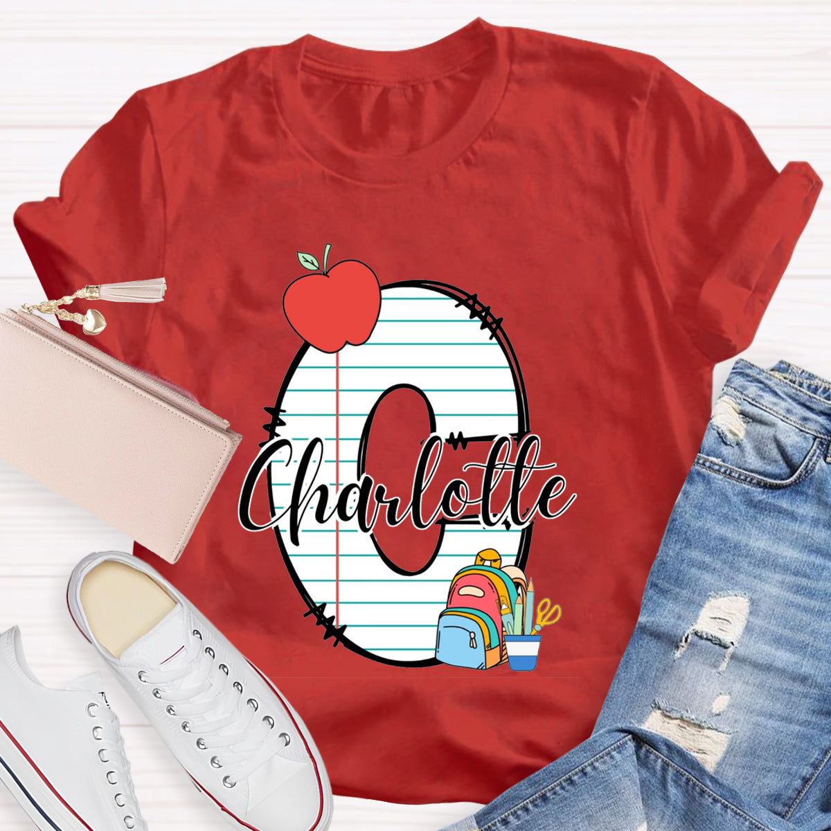 Personalized Teacher Name Apple School Bag T-Shirt