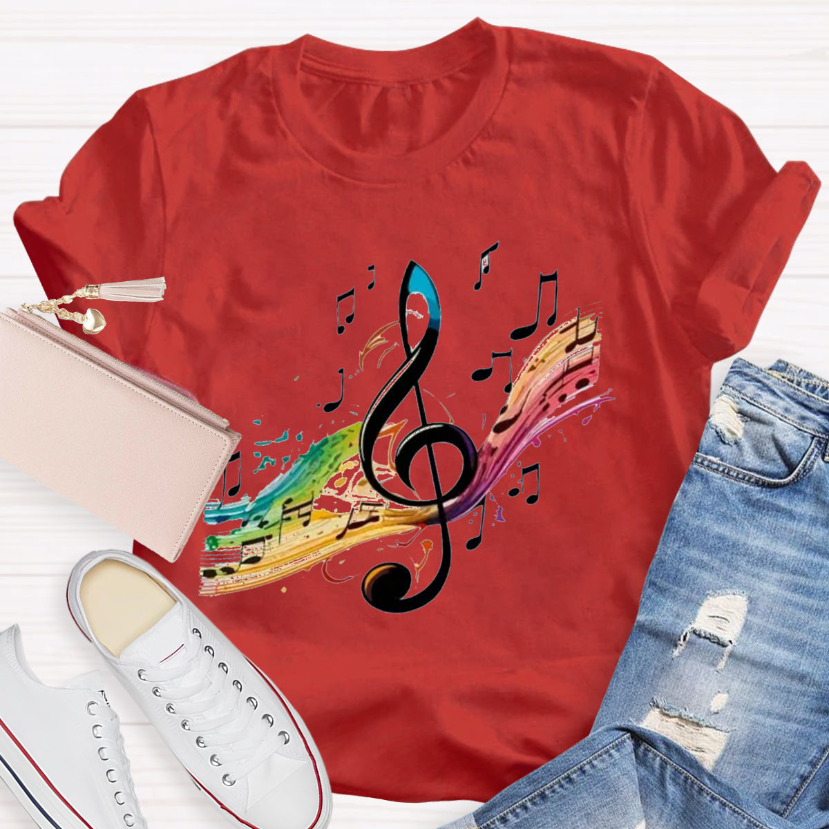 Colorful Music Note Teacher T-Shirt