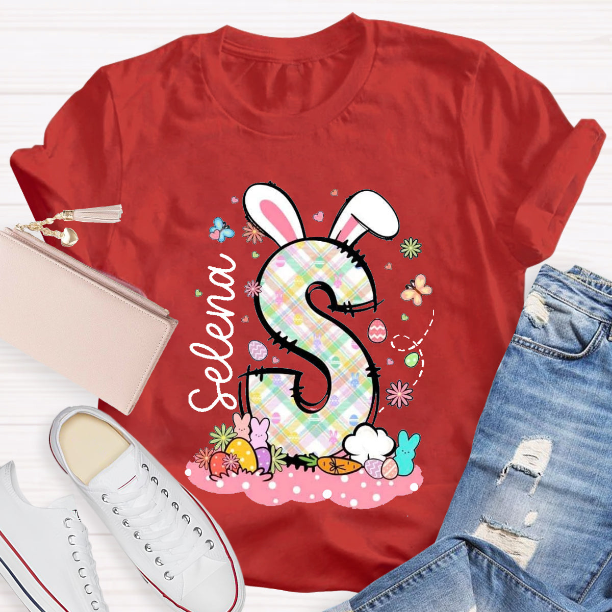 Personalized Name Bunny Ears Letters T-Shirt