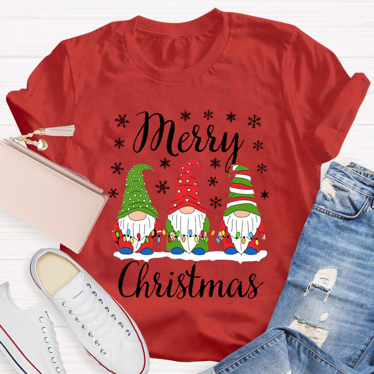 Merry Christmas Three Gnomes Light T-Shirt