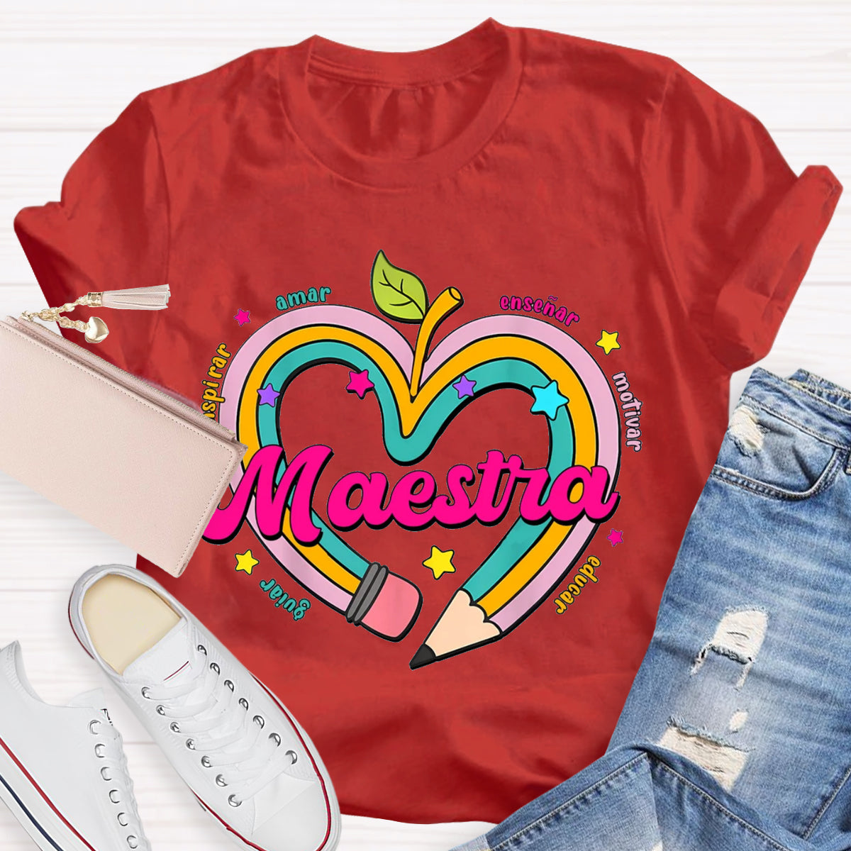 Maestra Pencil Apple Spanish Teacher T-Shirt