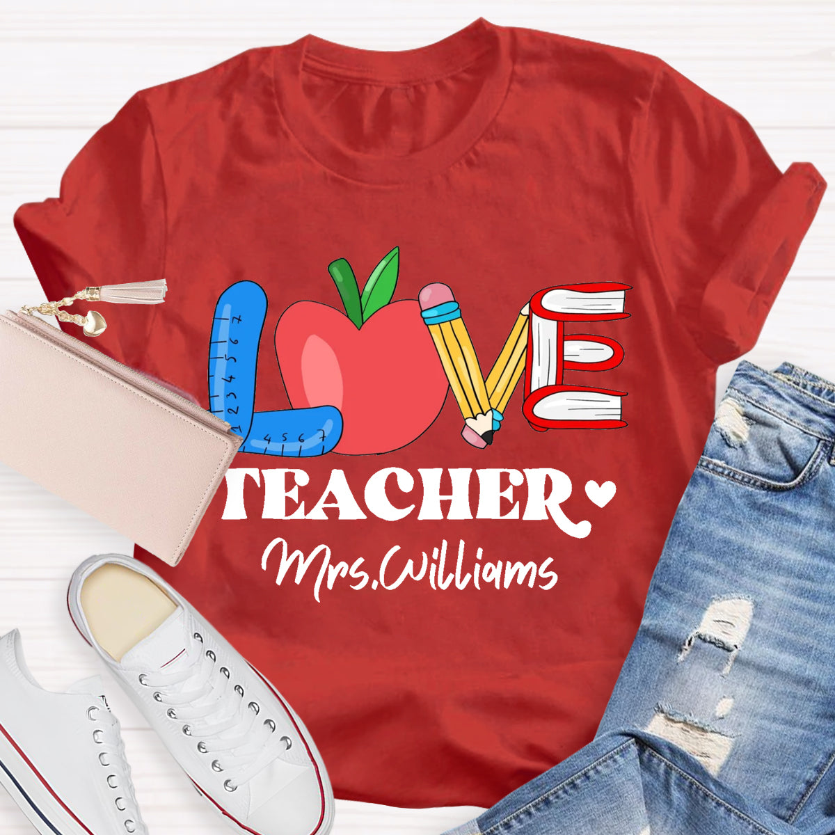 Personalized Name Love Teacher T-Shirt