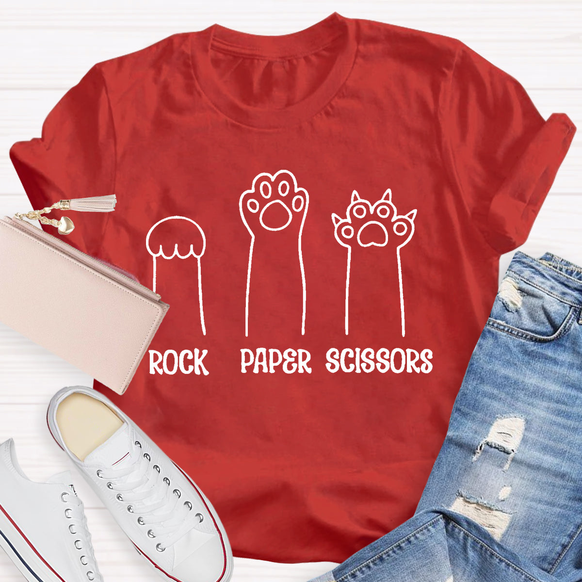 Rock Paper Scissors Funny Cat Paw T-Shirt