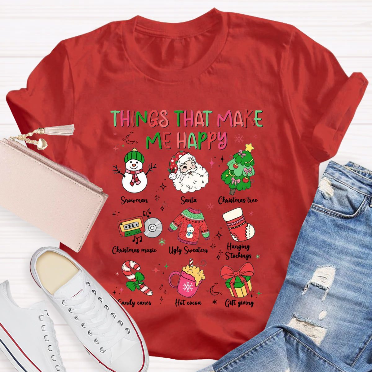 Things That Make Me Happy Snowman Christmas Tree  T-Shirt