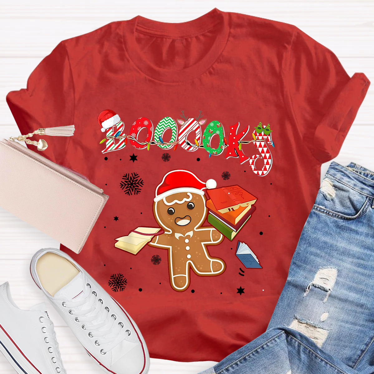 Christmas Gingerbread Books Librarian Reader Reading Teacher T-Shirt