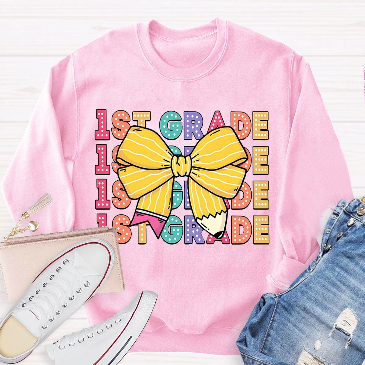 Personalized Grade Bow Design Sweatshirt