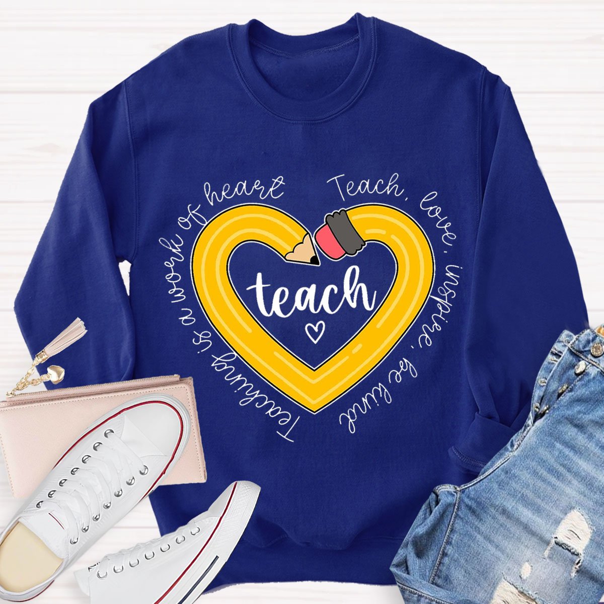 Pencil Teaching is a Work of Heart Long Sleeve Sweatshirt