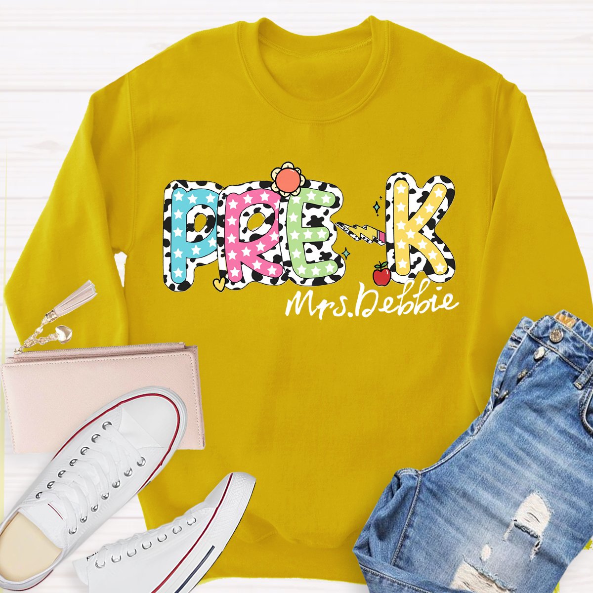 Personalized Name red Apple Pre-k Teachers Sweatshirt