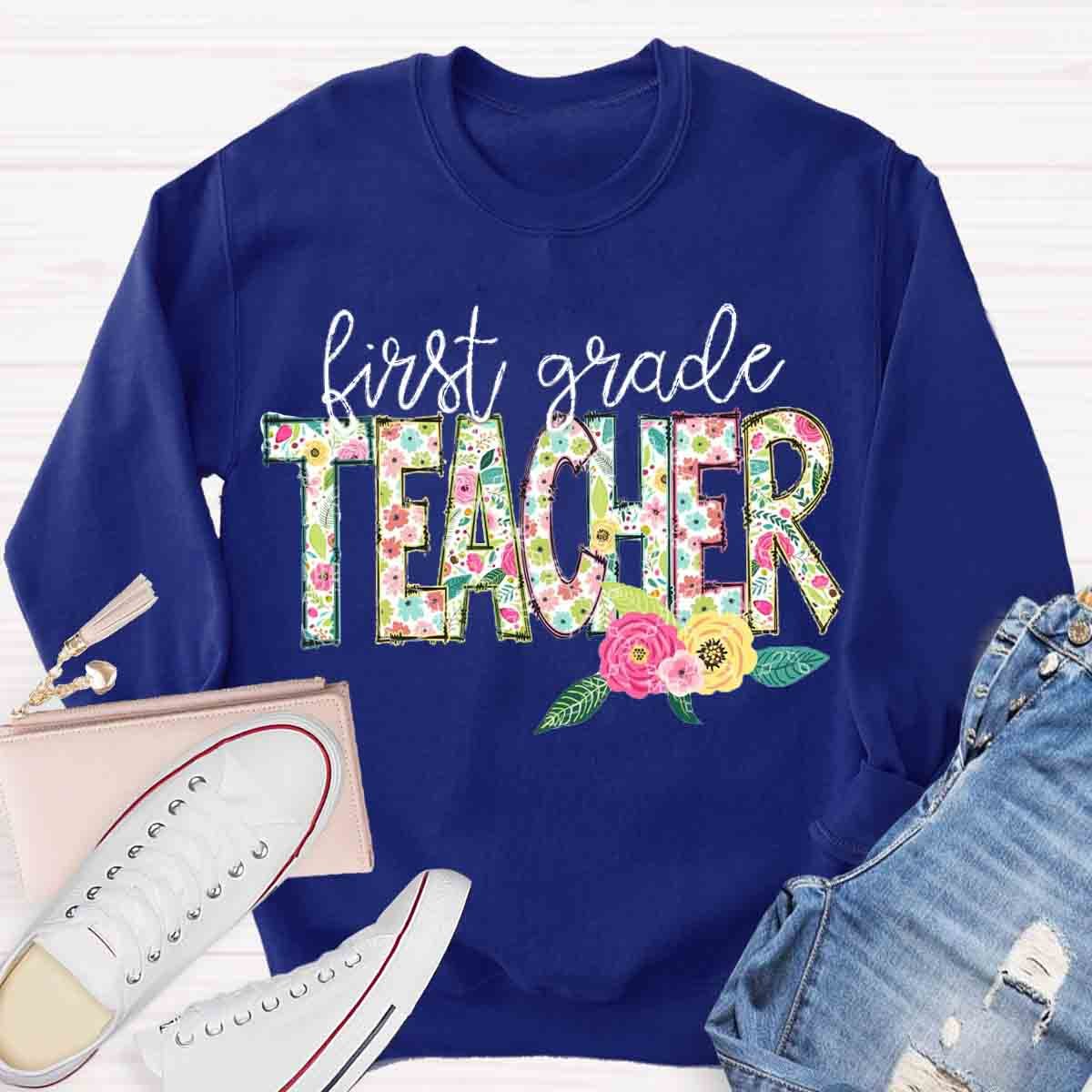 Personalized Grade Floral Teachers Sweatshirt