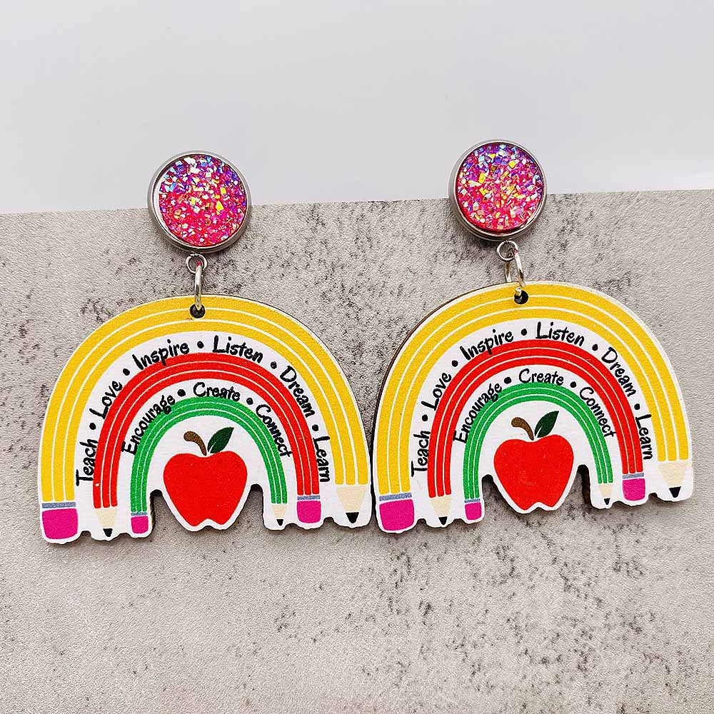 Earrings Pencil Book Wooden Earrings