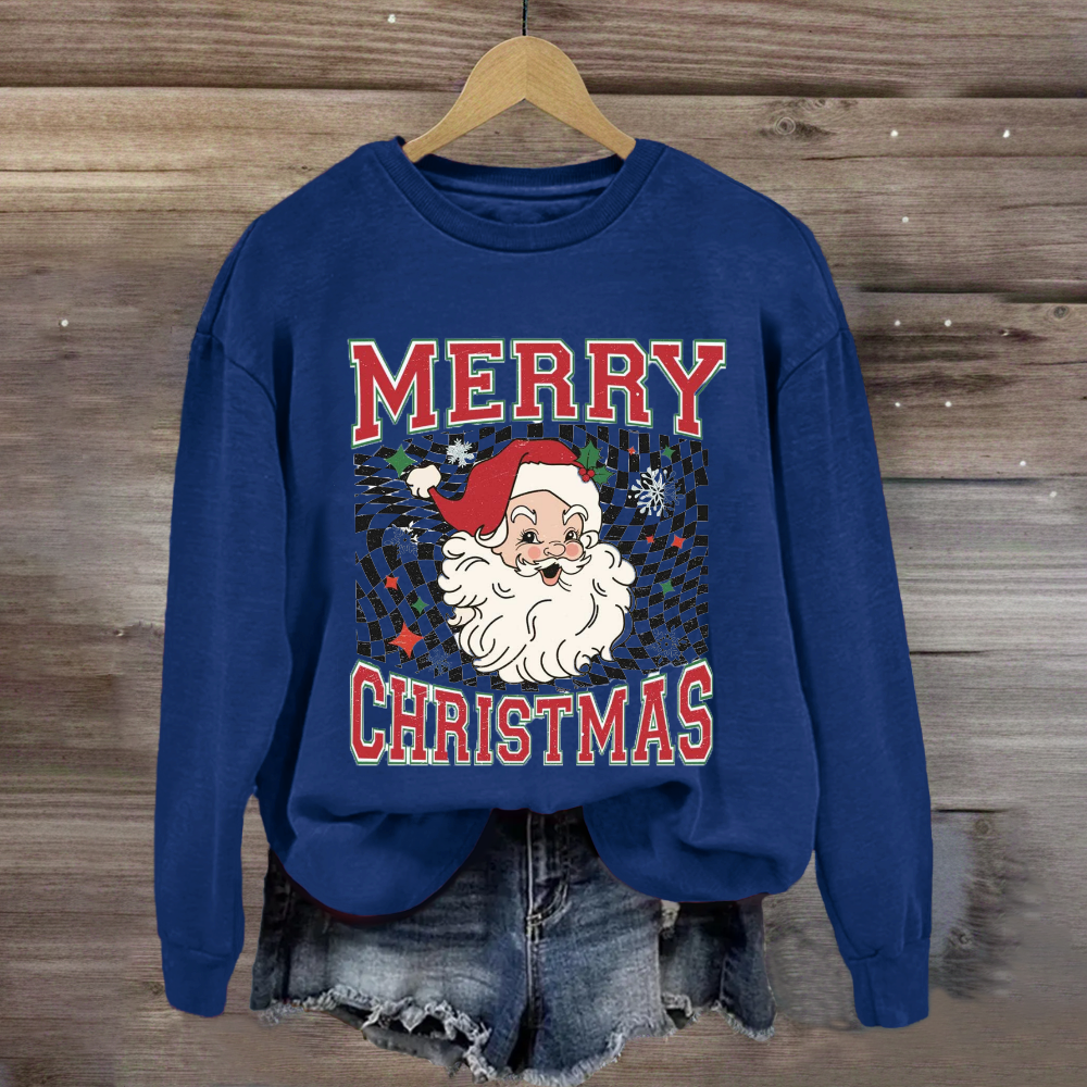 Merry Christmas Plaid Print Santa Sweatshirt