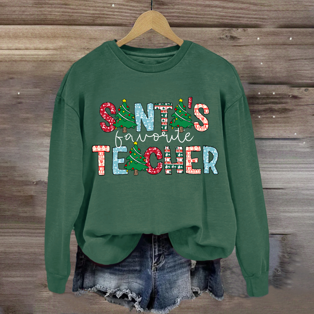 Santa's Favorite Teacher Christmas Tree Sweatshirt